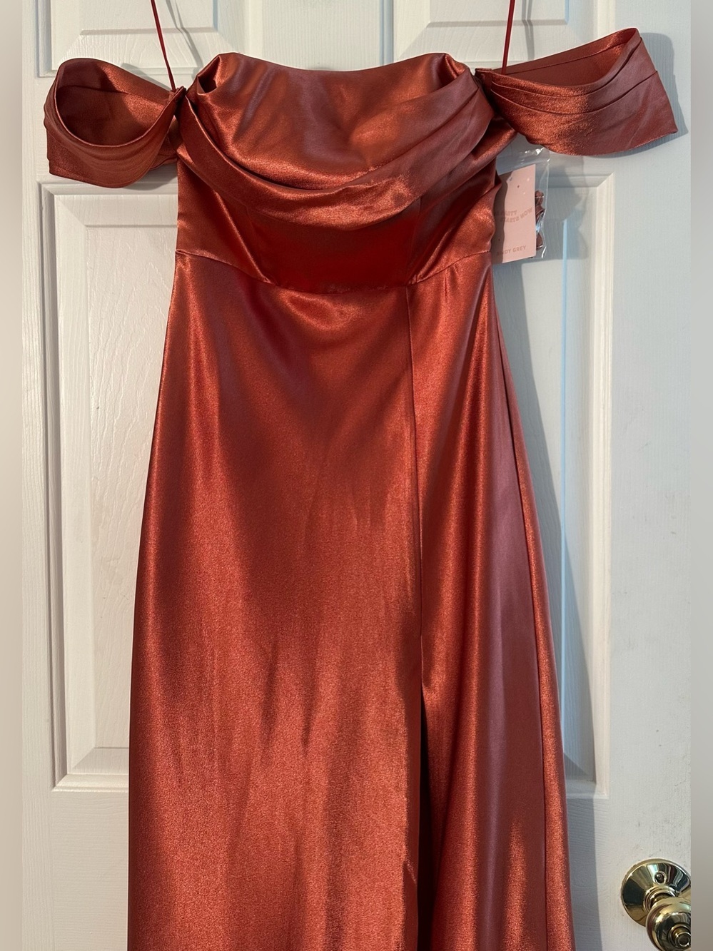 BIRDY GRAY XS Wedding Formal MIA Shiny Satin Maxi Dress Terracotta Convertible - Picture 6 of 16